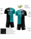 Best Pro Custom Black Aqua-White Sublimation Split Fashion Soccer Uniform Jersey Best Pro Custom Black Aqua-White Sublimation Split Fashion Soccer Uniform Jersey